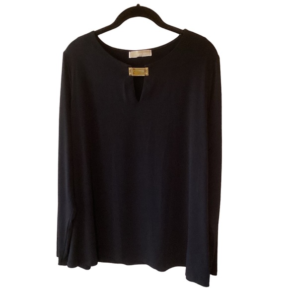 MICHAEL Michael Kors Tops - Michael Michael Kors Black Pullover Top with Gold Metal Logo XL Stretchy Goth